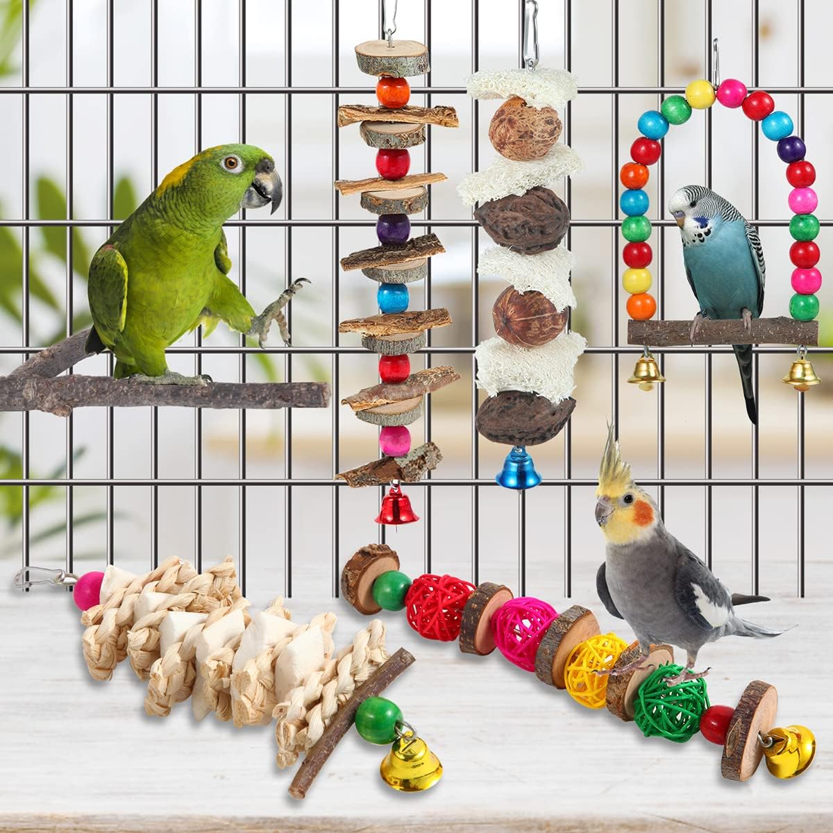 Bird Perch Bird Toys Parakeet Toys,Bird Cage Accessories Wooden Chew Toys Perch Stand for Parrot Conure Cockatiel Lovebird Parrotlet Budgie Finches and Other Small to Medium Sized Birds - Image 2