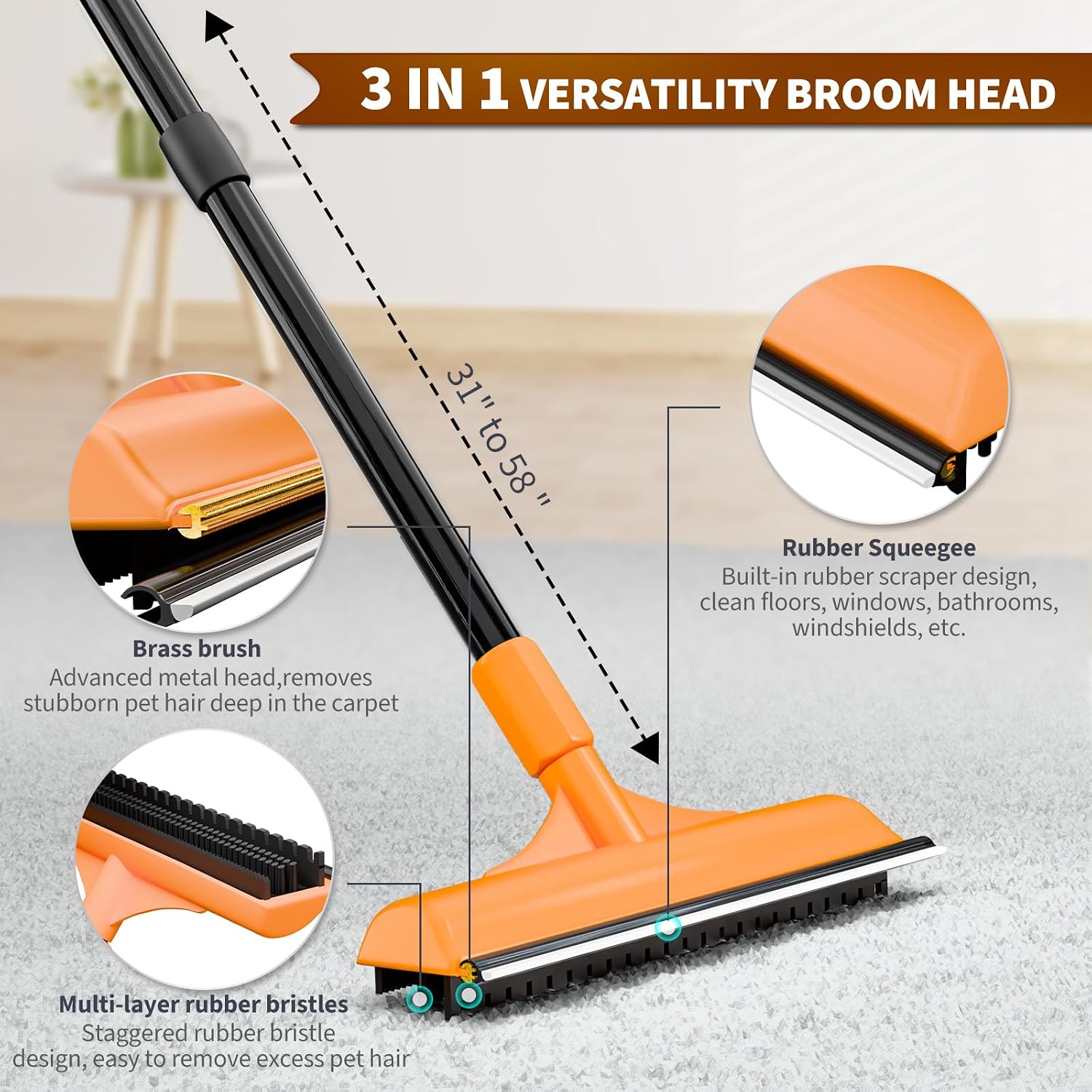 Pet hair scraper removing cat fur from carpet