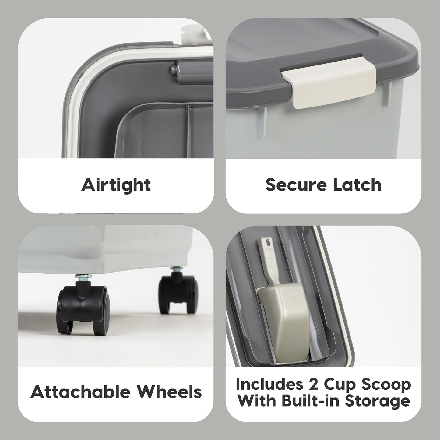 Detail of built-in scoop storage in Iris Usa lid