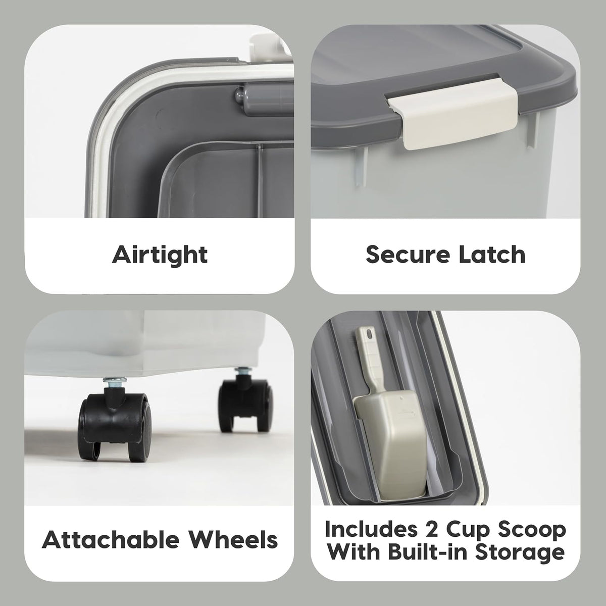 Detail of built-in scoop storage in Iris Usa lid