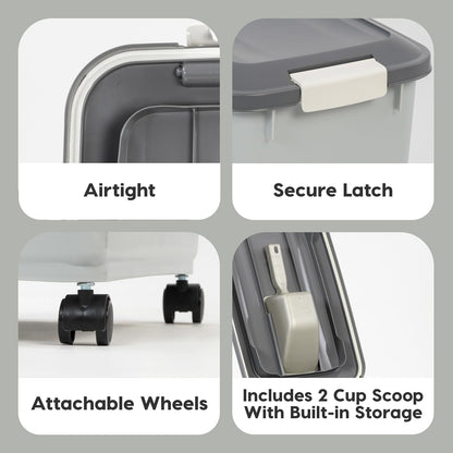 Detail of built-in scoop storage in Iris Usa lid