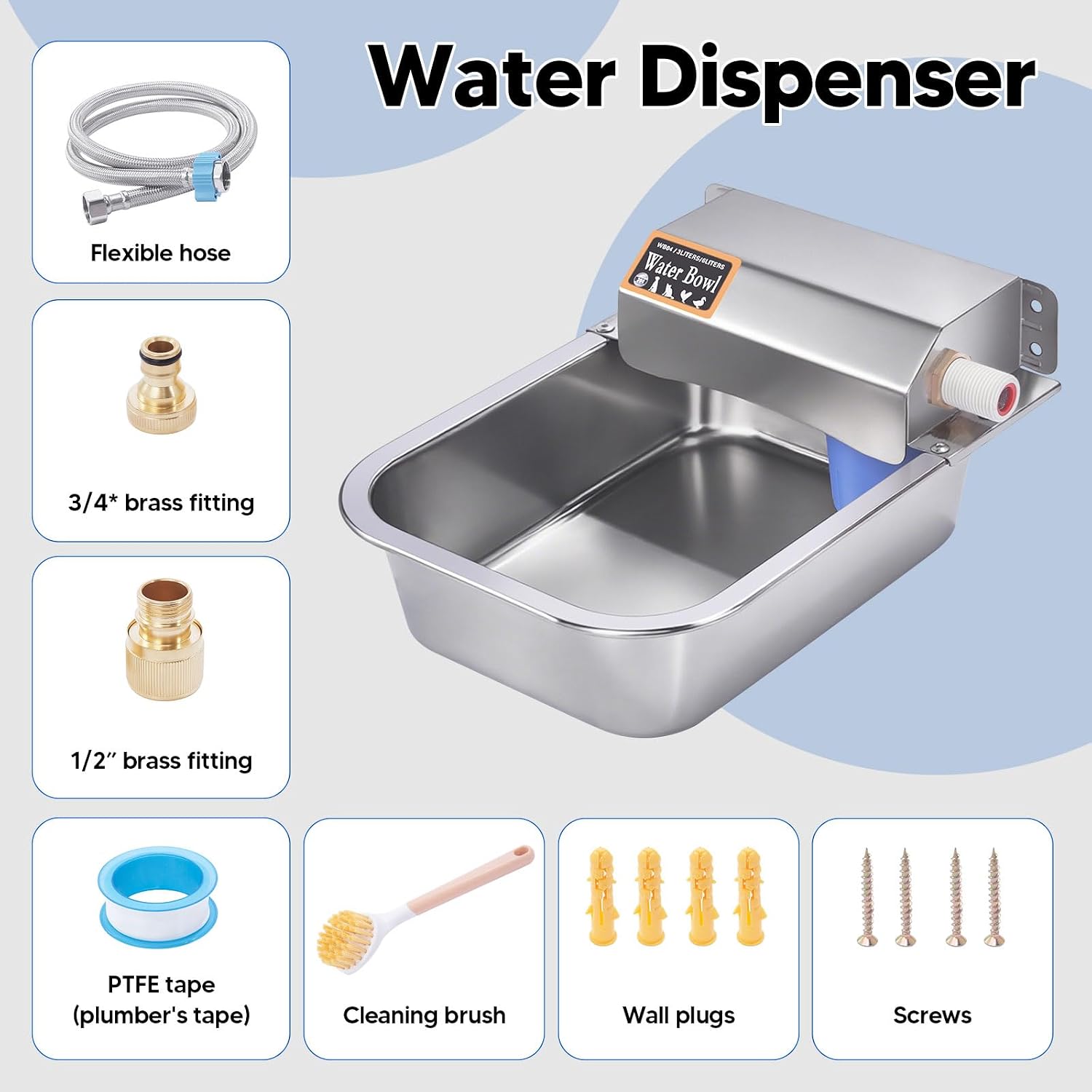 Full packaging contents of the Homsky stainless steel pet hydration system