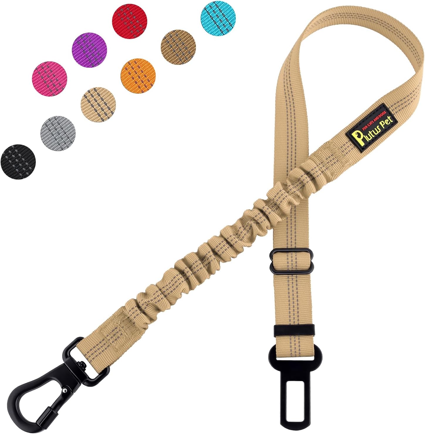 Plutus Pet Dog Seat Belt for Car, Adjustable Dog Car Harness with Carabiner Clip, Reflective Safety Dog Seatbelt Leash with Elastic Bungee, Black - Image 13