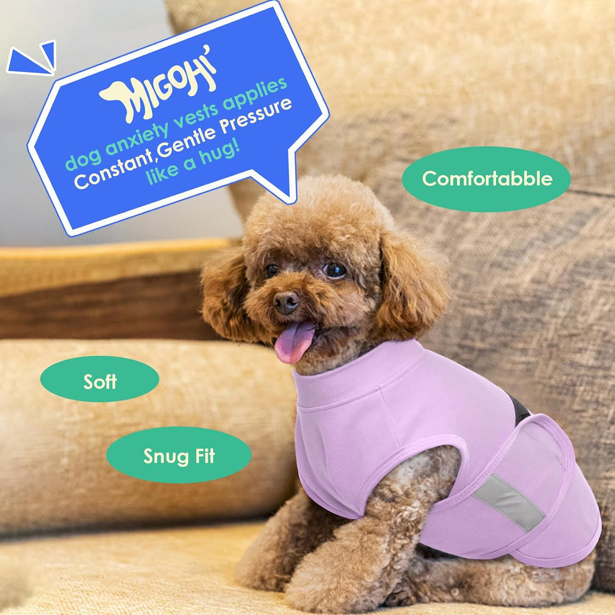 MIGOHI premium pet calming jacket for separation anxiety and travel stress