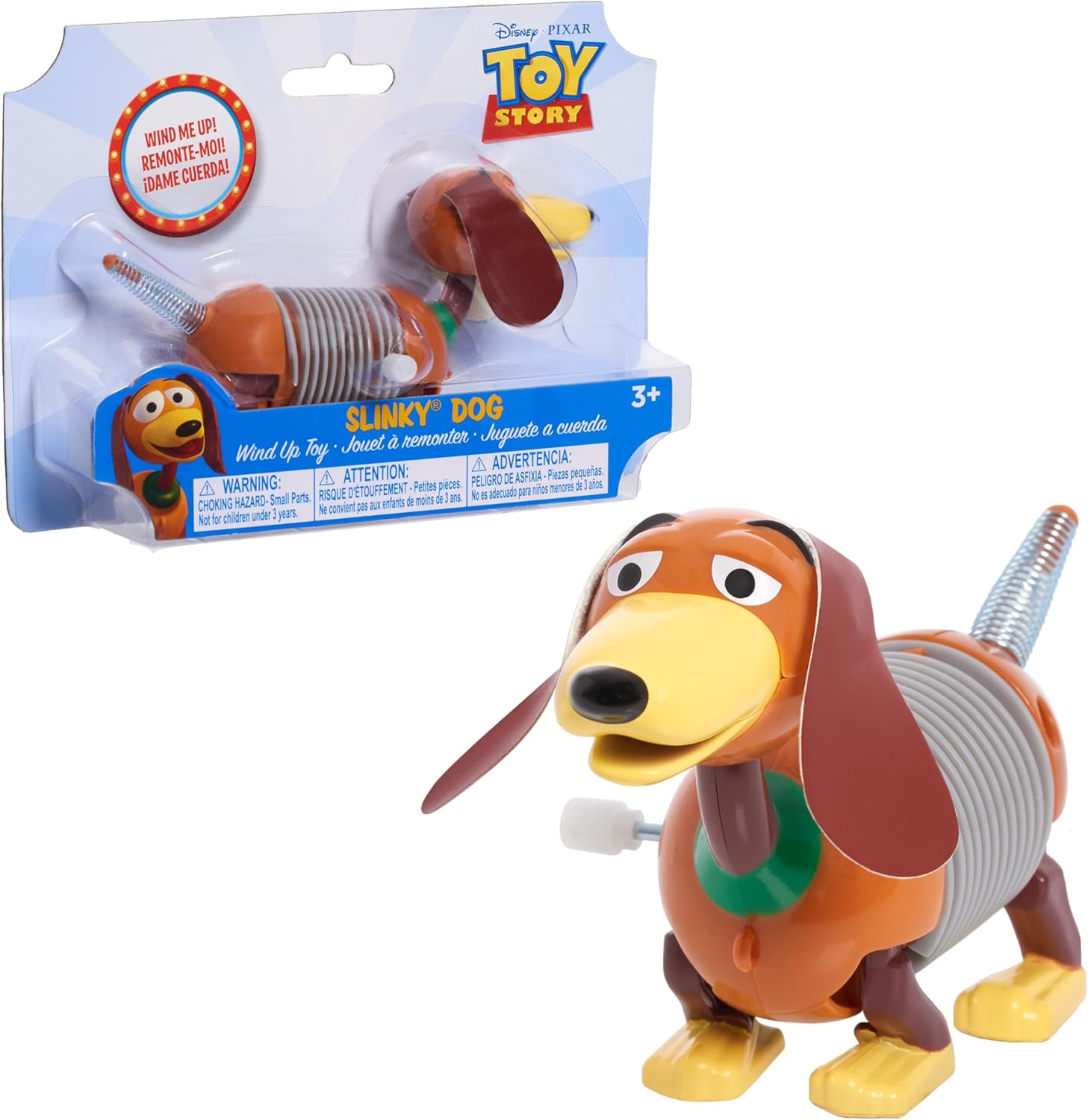 Slinky Disney Pixar Toy Story Wind Up Dog front view showing green collar and floppy ears