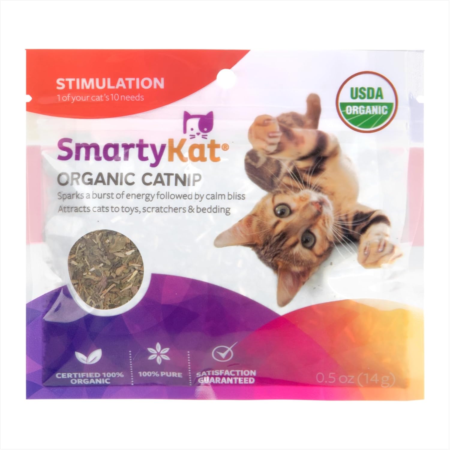 SmartyKat natural catnip packaging showing authentic seal and product volume