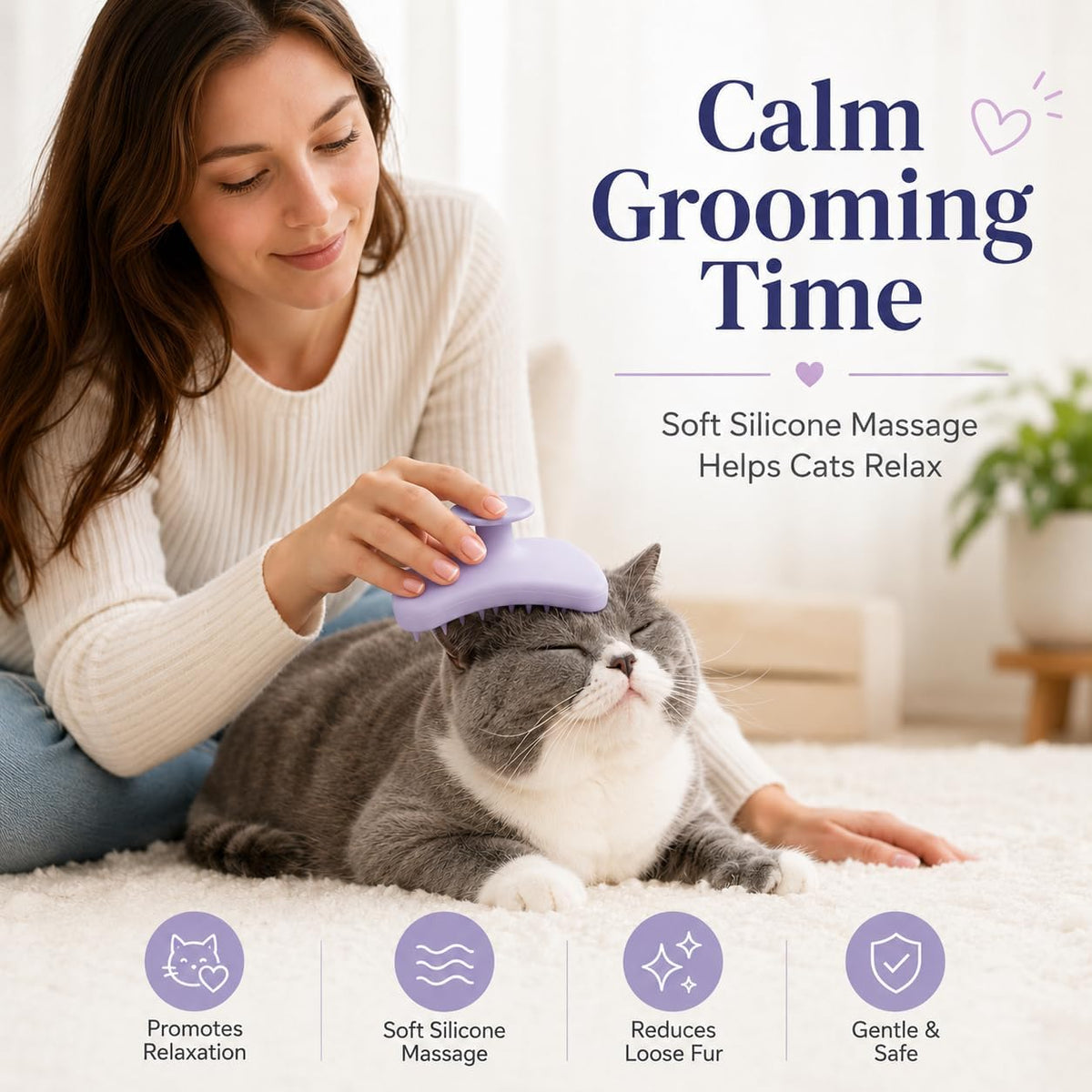 Violet silicone brush for cats and dogs grooming massage