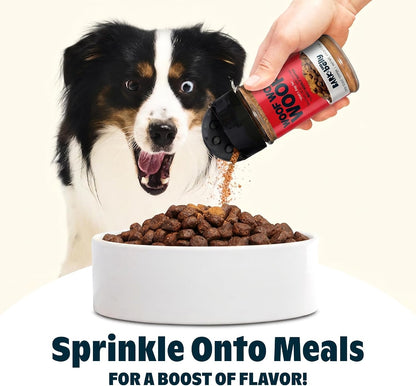 Barkbox limited ingredient beef dog food sprinkles clear shaker bottle view