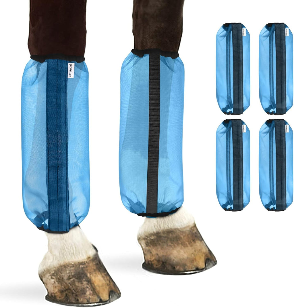 LANGXUN mesh horse fly boots front view blue protective leggings