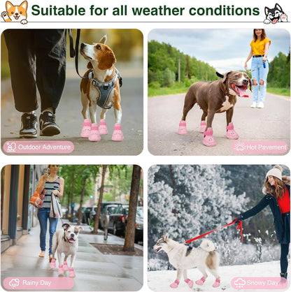 Side profile of Qxapa waterproof dog shoes with adjustable straps