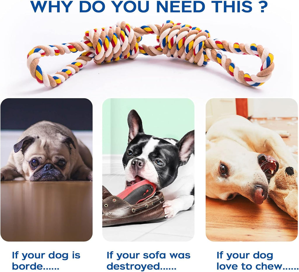 Close up of the tightly braided cotton strands on the durable dog teeth cleaning toy.