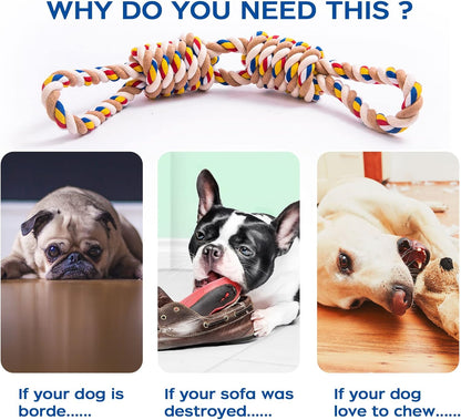Close up of the tightly braided cotton strands on the durable dog teeth cleaning toy.