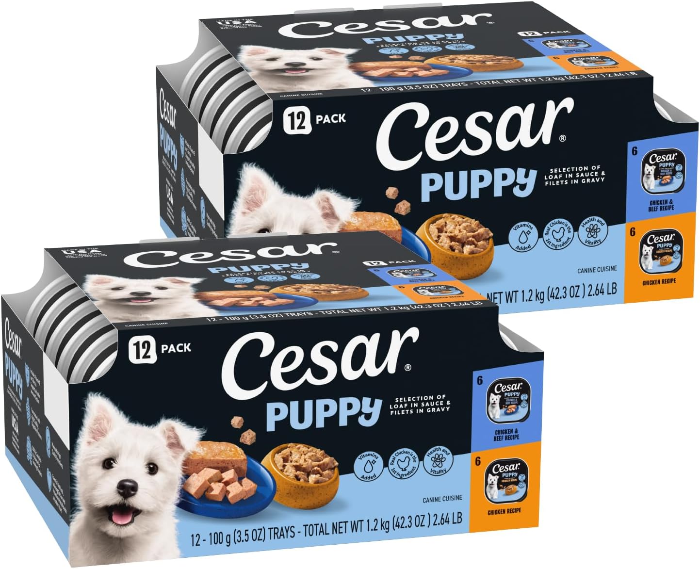 Cesar Puppy Classic Loaf in Sauce Wet Dog Food, Chicken & Beef Recipe, 3.5 oz. Easy Peel Trays, Dog Food Toppers, 24 Count - Image 9