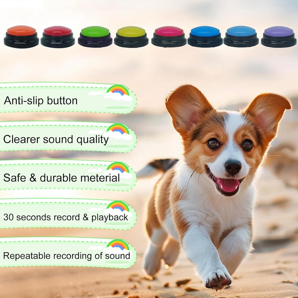 A domestic dog interactive training session using the Gelabur 30 second custom audio buzzer kit.