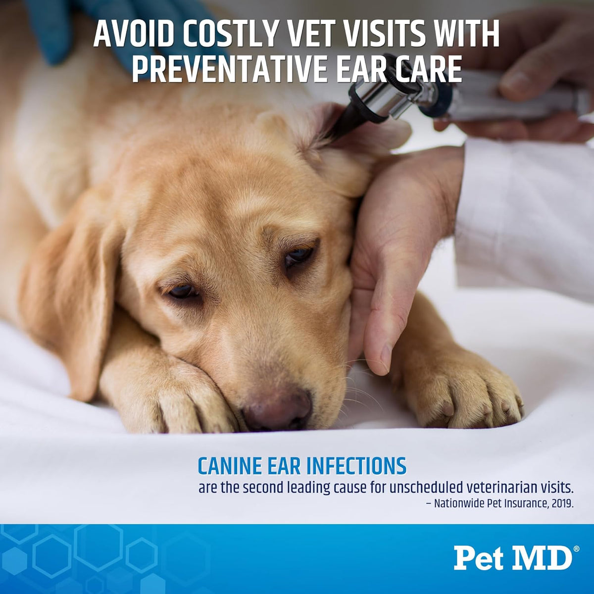 Hand holding Pet MD ear cleaning wipe for dogs