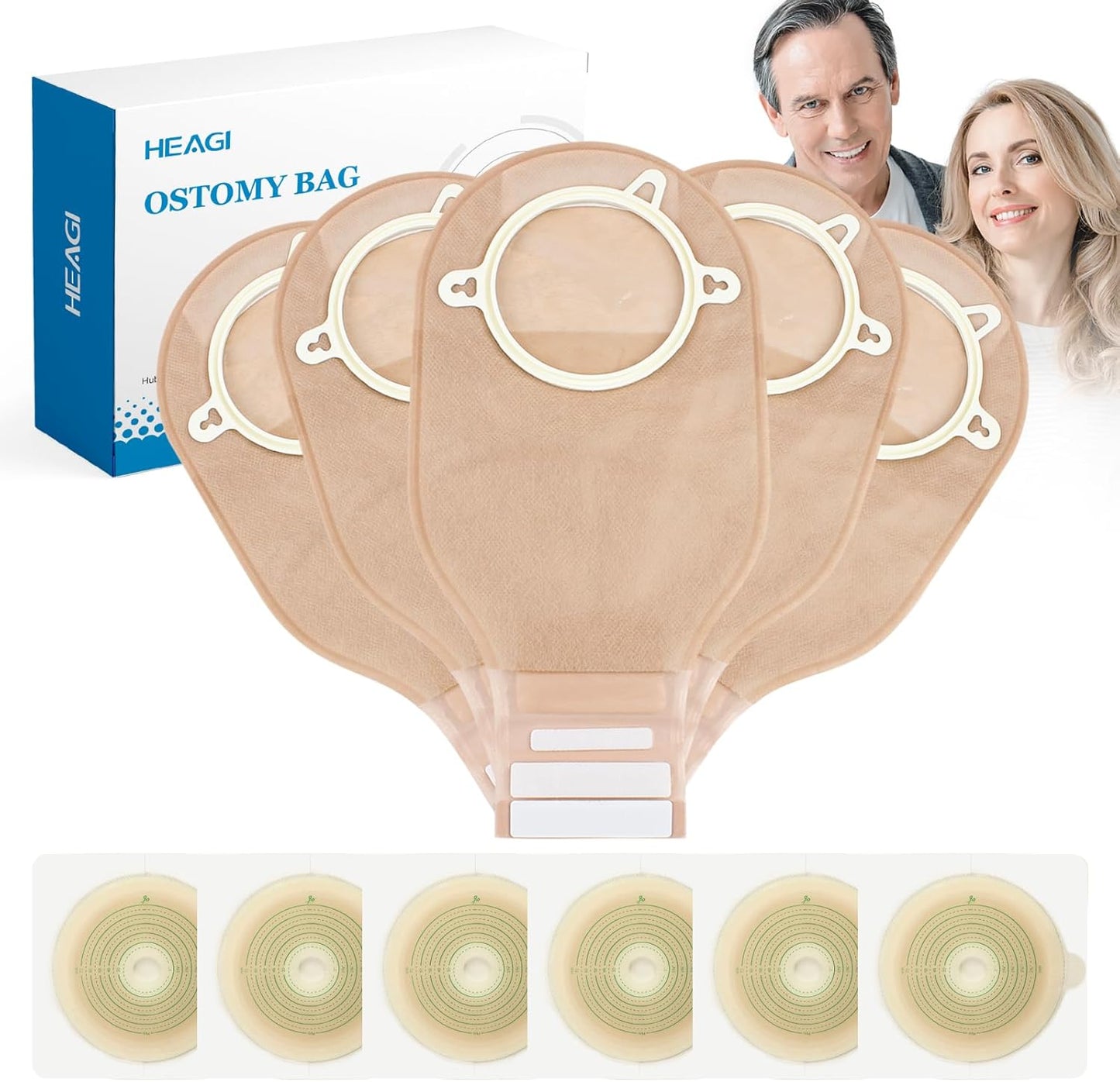 Heagimed 22 piece two piece drainable colostomy bags front view medical ostomy supplies