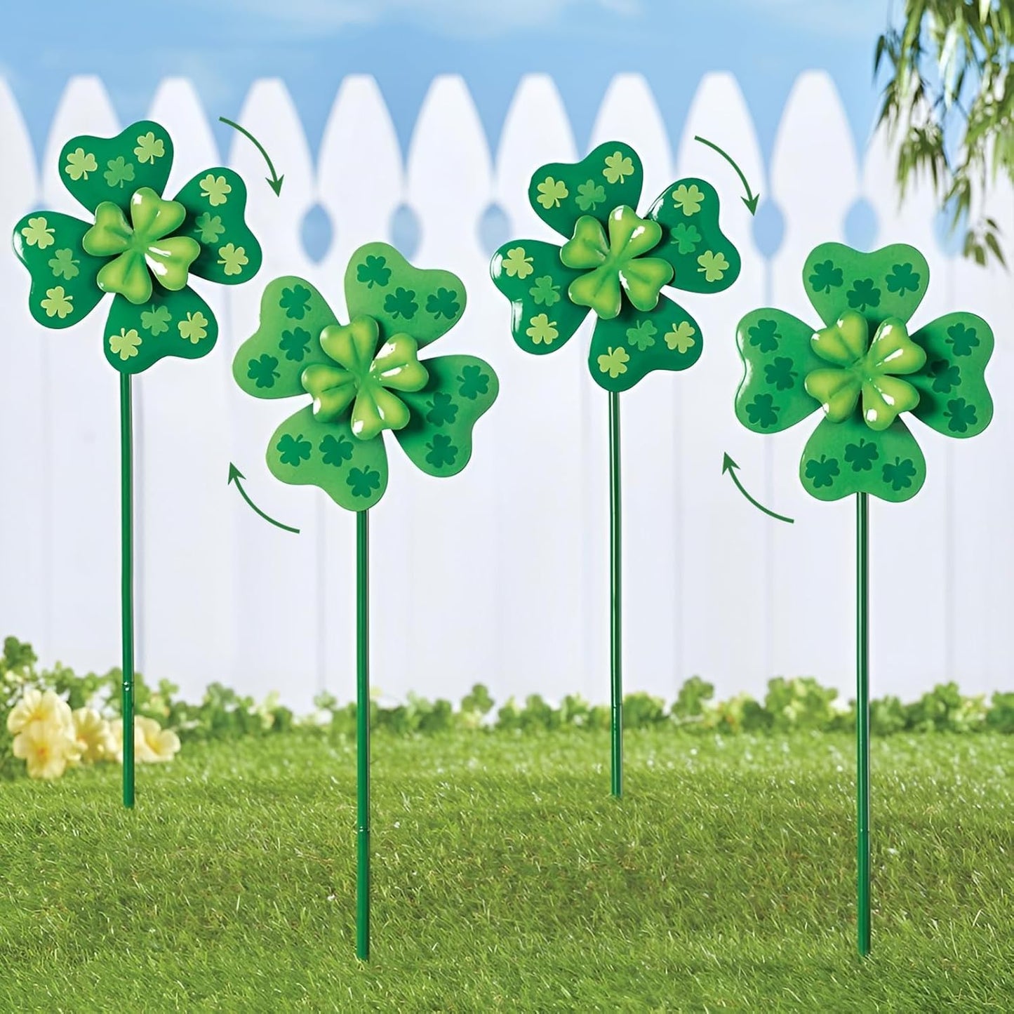 YY Gardenia shamrock metal wind spinners front view