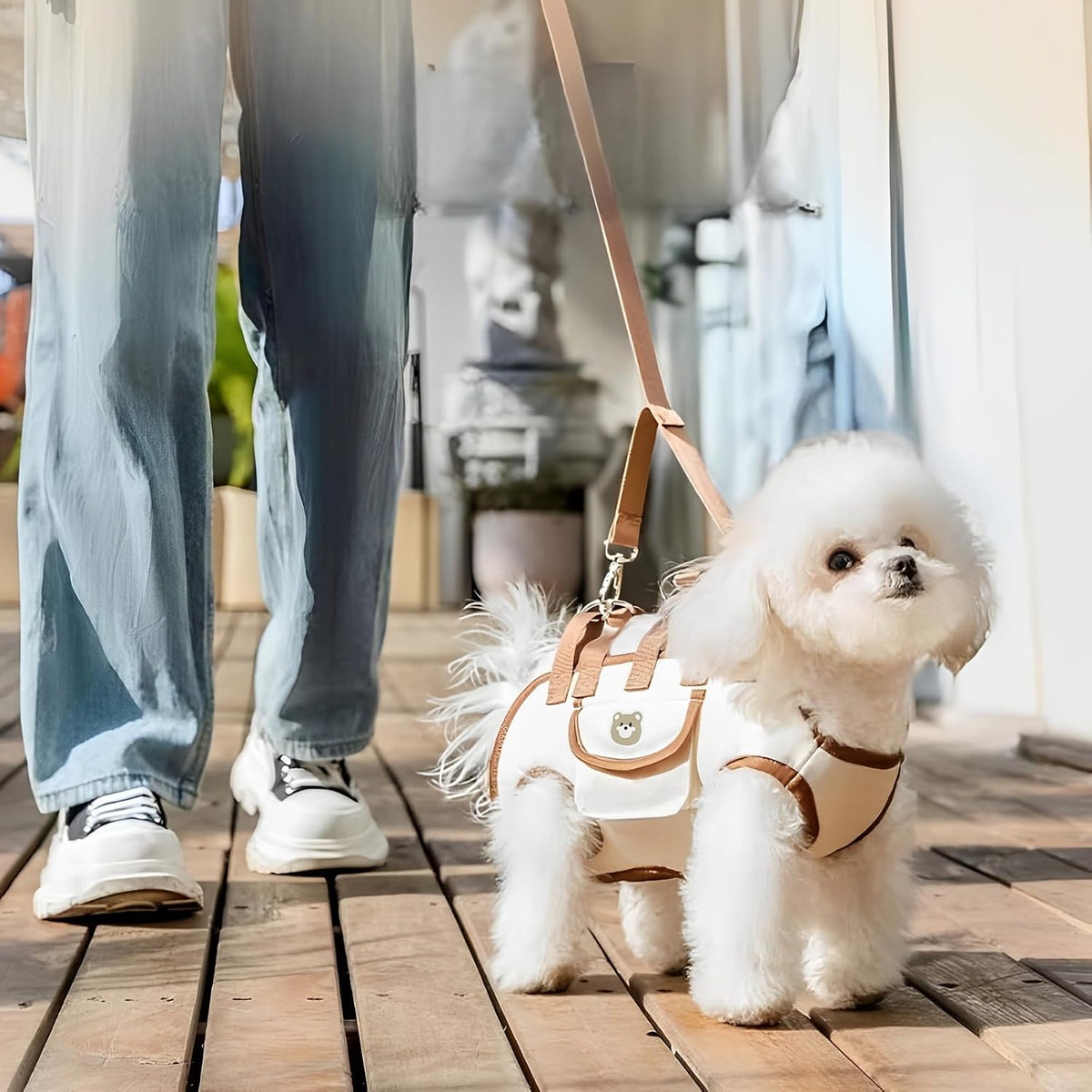 Gitekain multifunctional pet lift harness carrier side profile on an outdoor walk