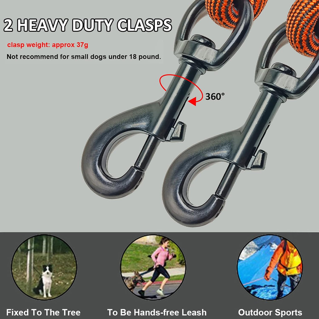 BTINESFUL 12 feet long rope dog lead with heavy duty metal clips