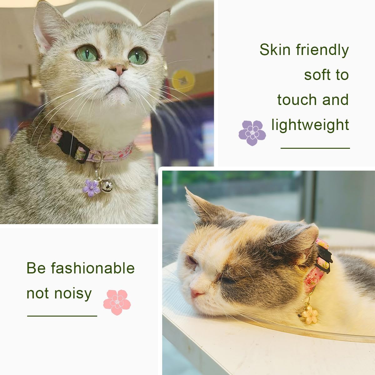 Yizepet safety cat collar pack displaying floral patterns and metal hardware