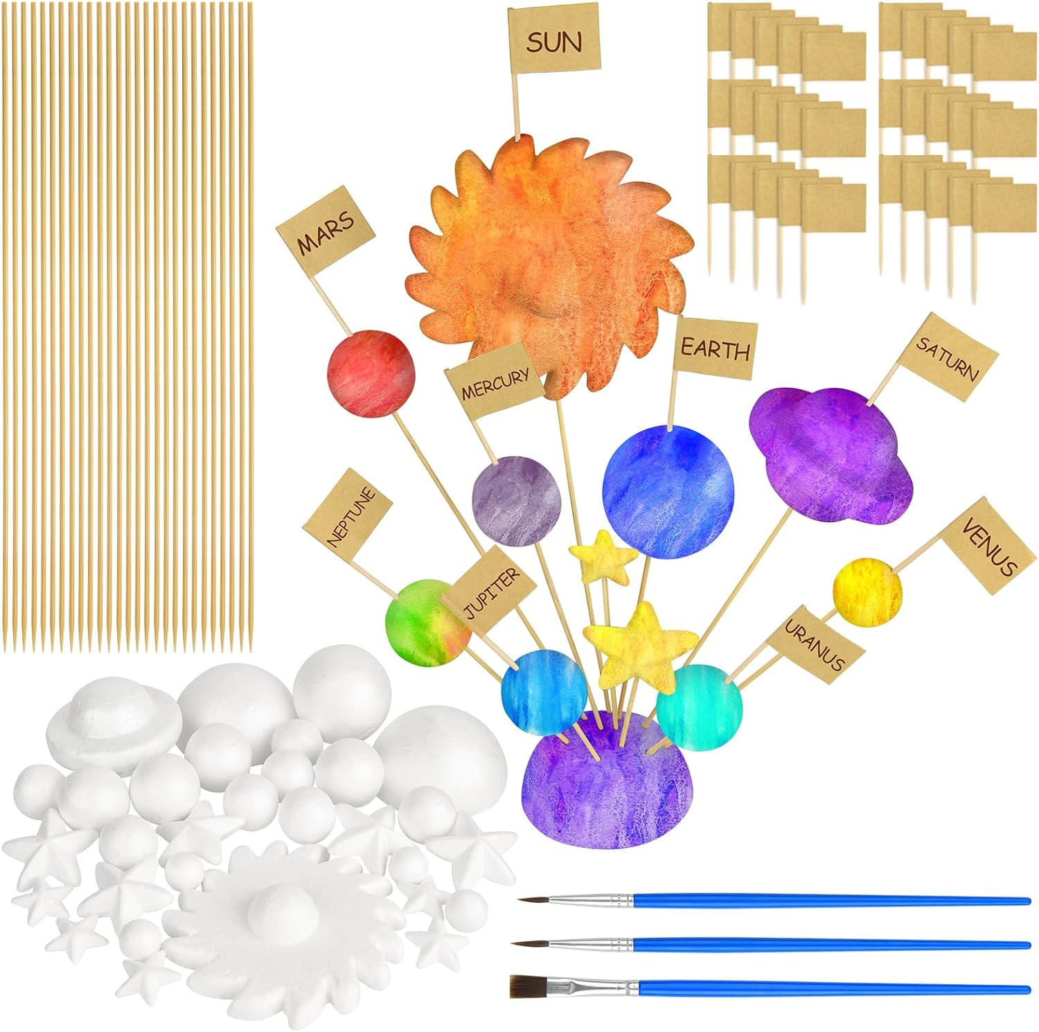 Mototo Solar System Model Foam Ball Kit front view of complete DIY planet handcraft science set