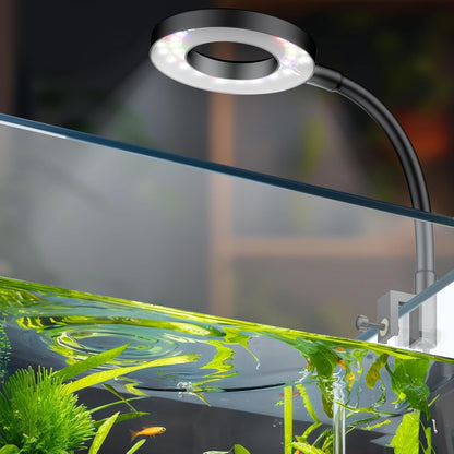 Pawfly six watt led aquarium light front view on a small desktop fish tank