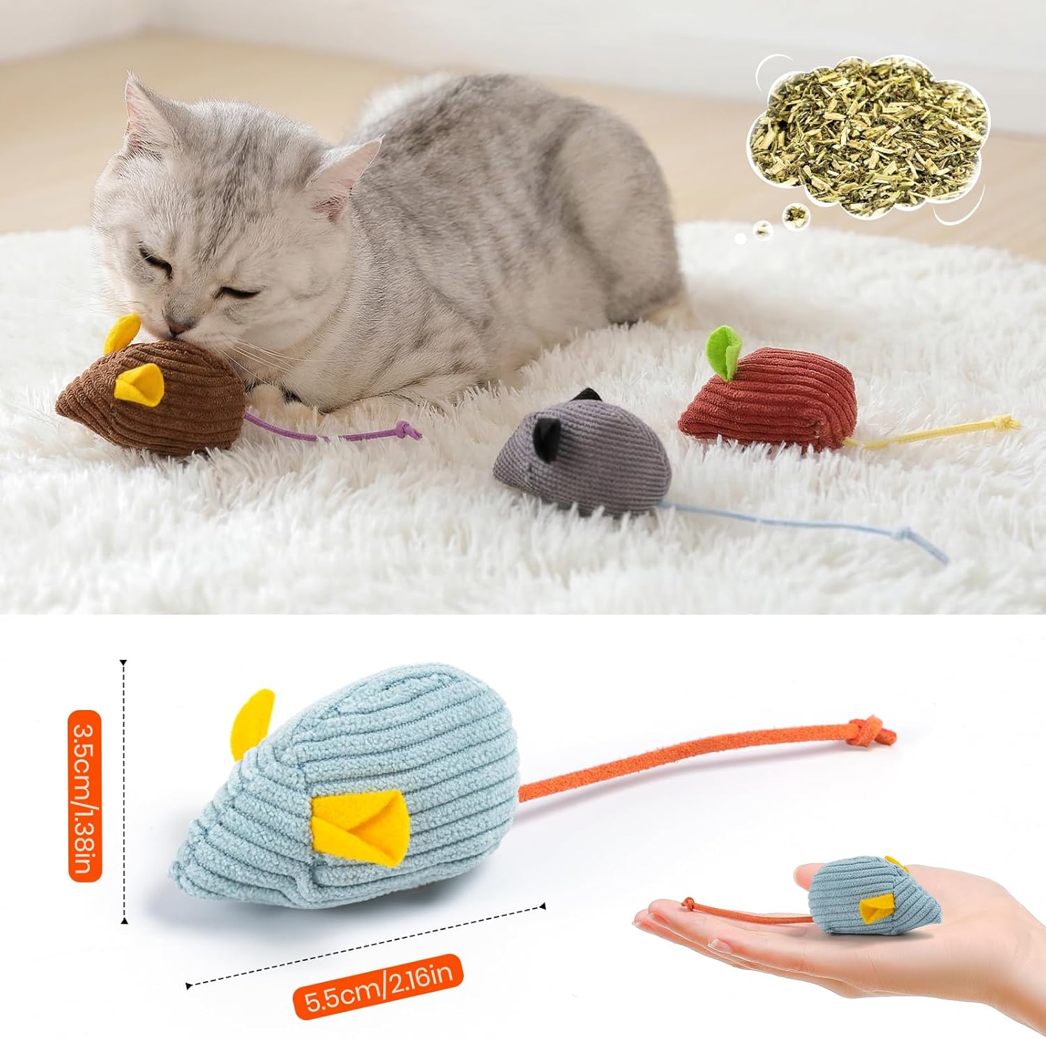 KesterlsShopping interactive catnip mice toys collection in multiple vibrant striped colors.