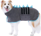 Machine washable blue pet bathrobe back view showing high quality construction