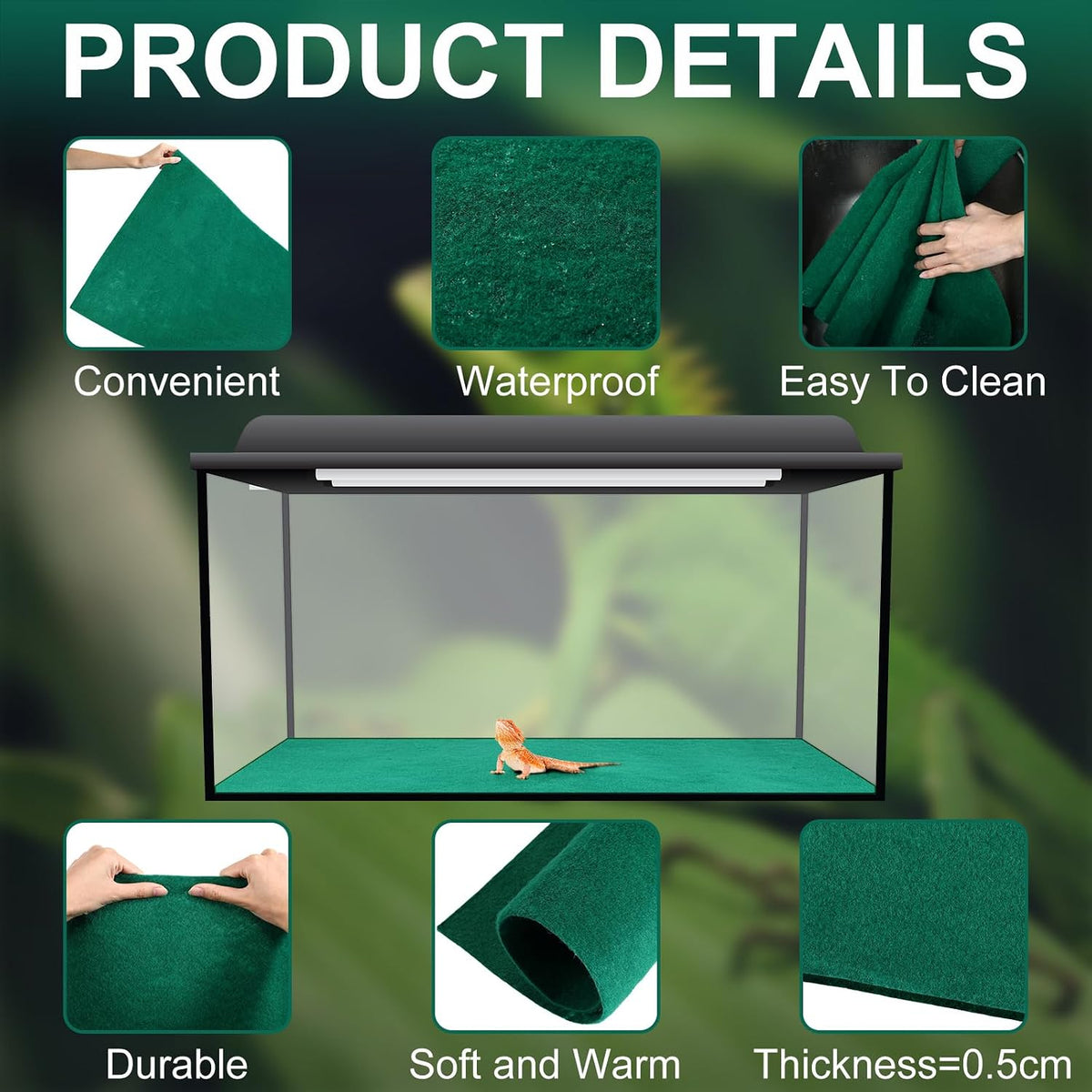 Demonstration of cutting green reptile carpet to fit custom tank size