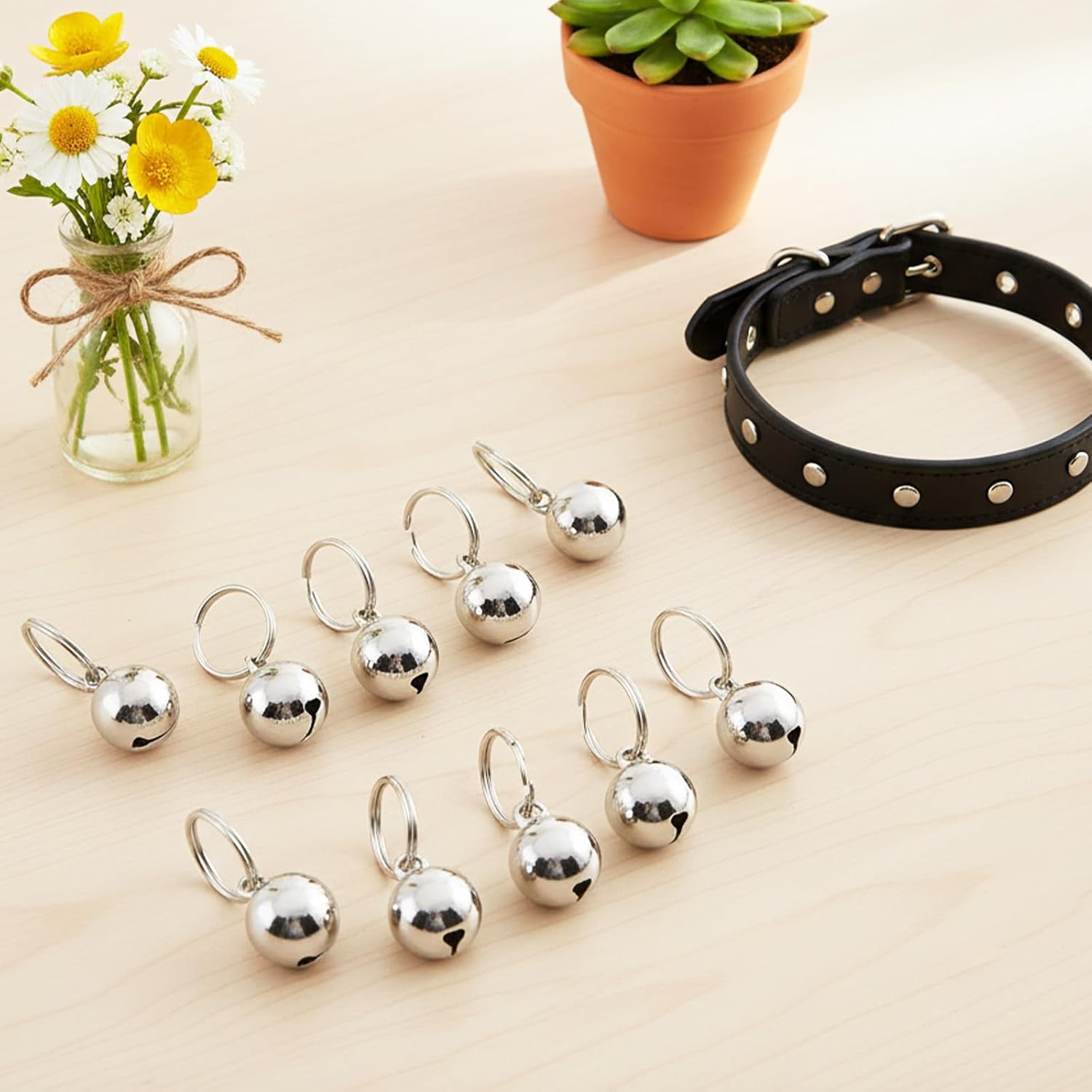Assorted small size pet collar tracking bells pack of ten pieces side profile