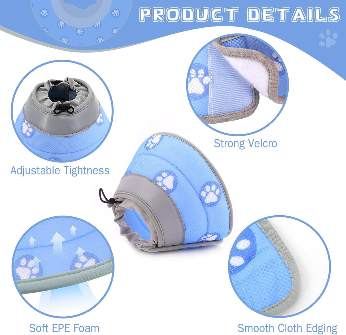 Toptakeit cat recovery collar shown lying flat to highlight the flexible foldable design.