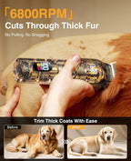 Silver Mearens professional pet trimmer being used to safely cut matted dog fur
