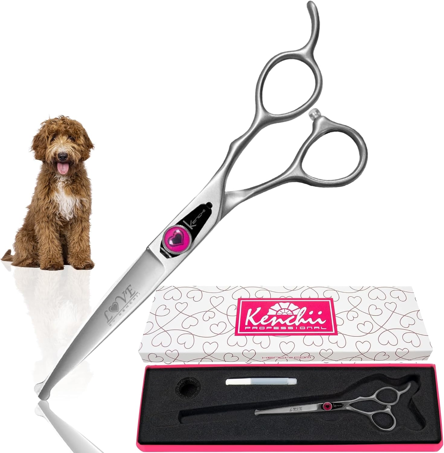 Kenchii Love Dog Grooming Scissors, 6.5 Inch Curved Balltip Shears, Dog Scissors for Grooming, Professional Pet Grooming Scissors, Safety Round Tip Shears - Image 14