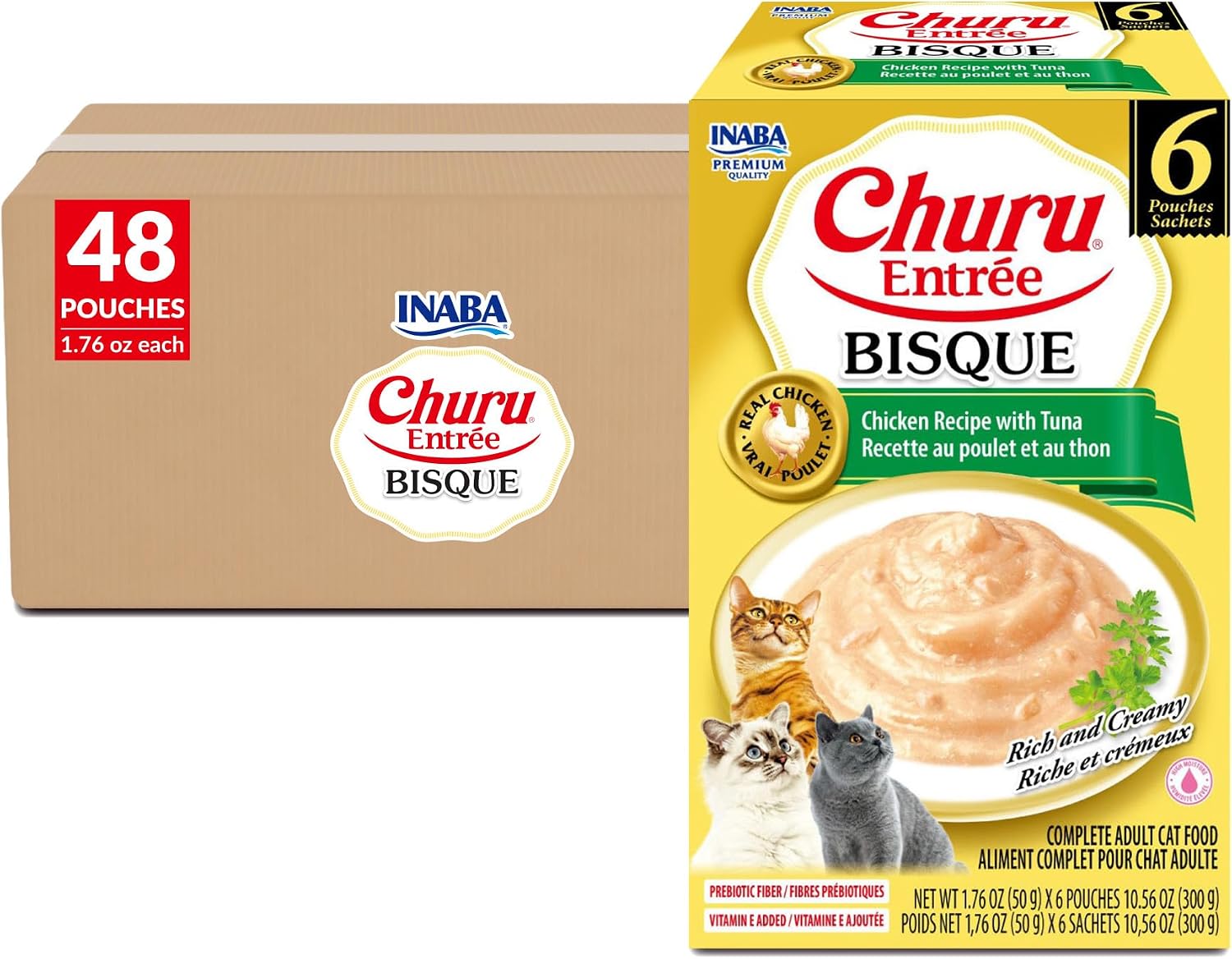 INABA Churu Entre Bisque for Cats, Grain-Free, High Moisture, Prebiotic Wet Cat Food, 1.76oz. per Pouch, 6 Pouches, Chicken with Cheese Recipe - Image 13