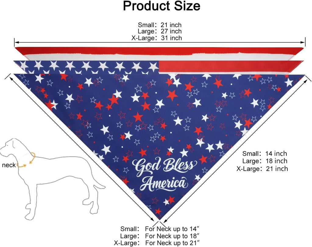 Large dog wearing patriotic stars and stripes bandana