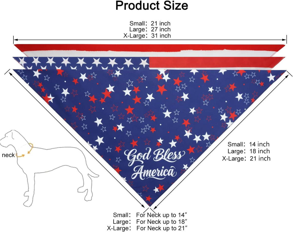 Large dog wearing patriotic stars and stripes bandana