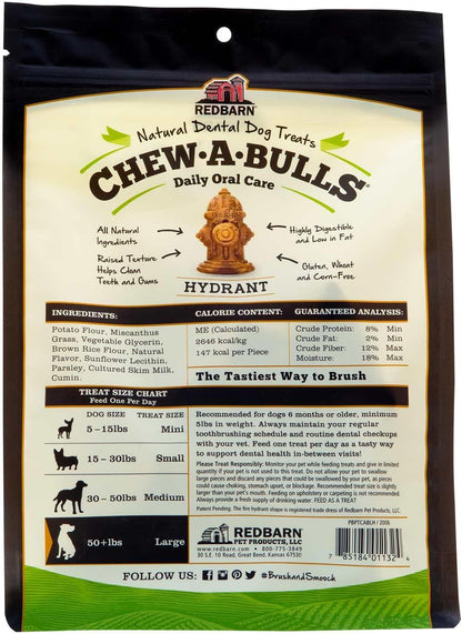 Redbarn Chew-A-Bulls dental chews for large dogs ingredient label