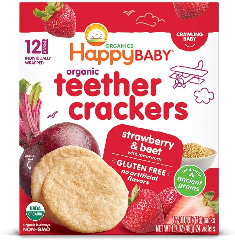 Happy Baby Organics Strawberry and Beet teething crackers box front view