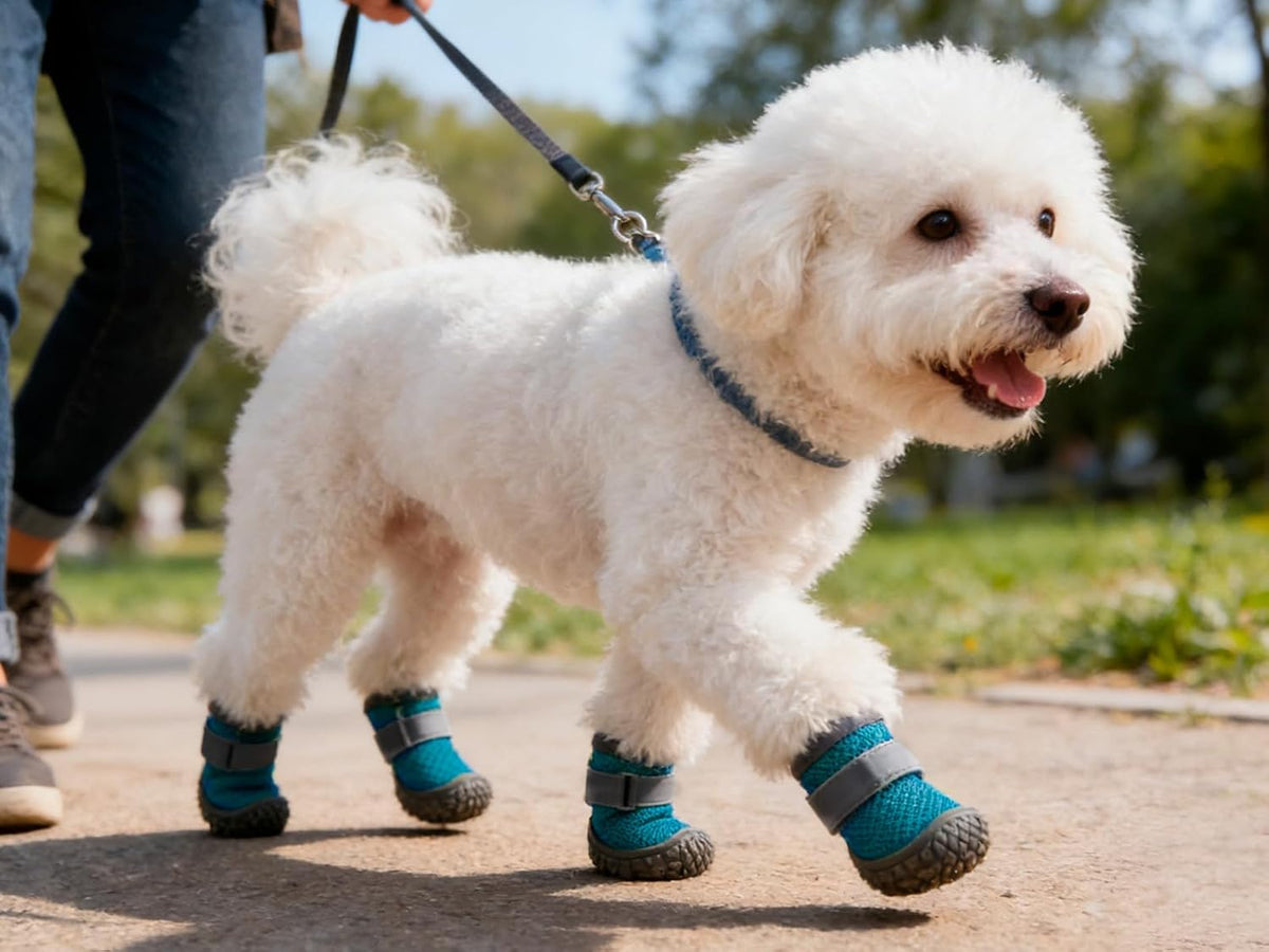 Close up of breathable mesh fabric on pet boots