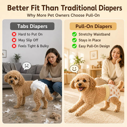 Ambreview disposable puppy diapers showcasing the built in tail hole for comfortable movement.