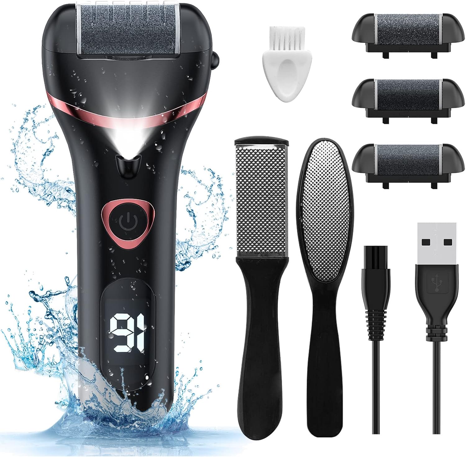 Geopu Electric Foot Callus Remover front view with 3 rollers