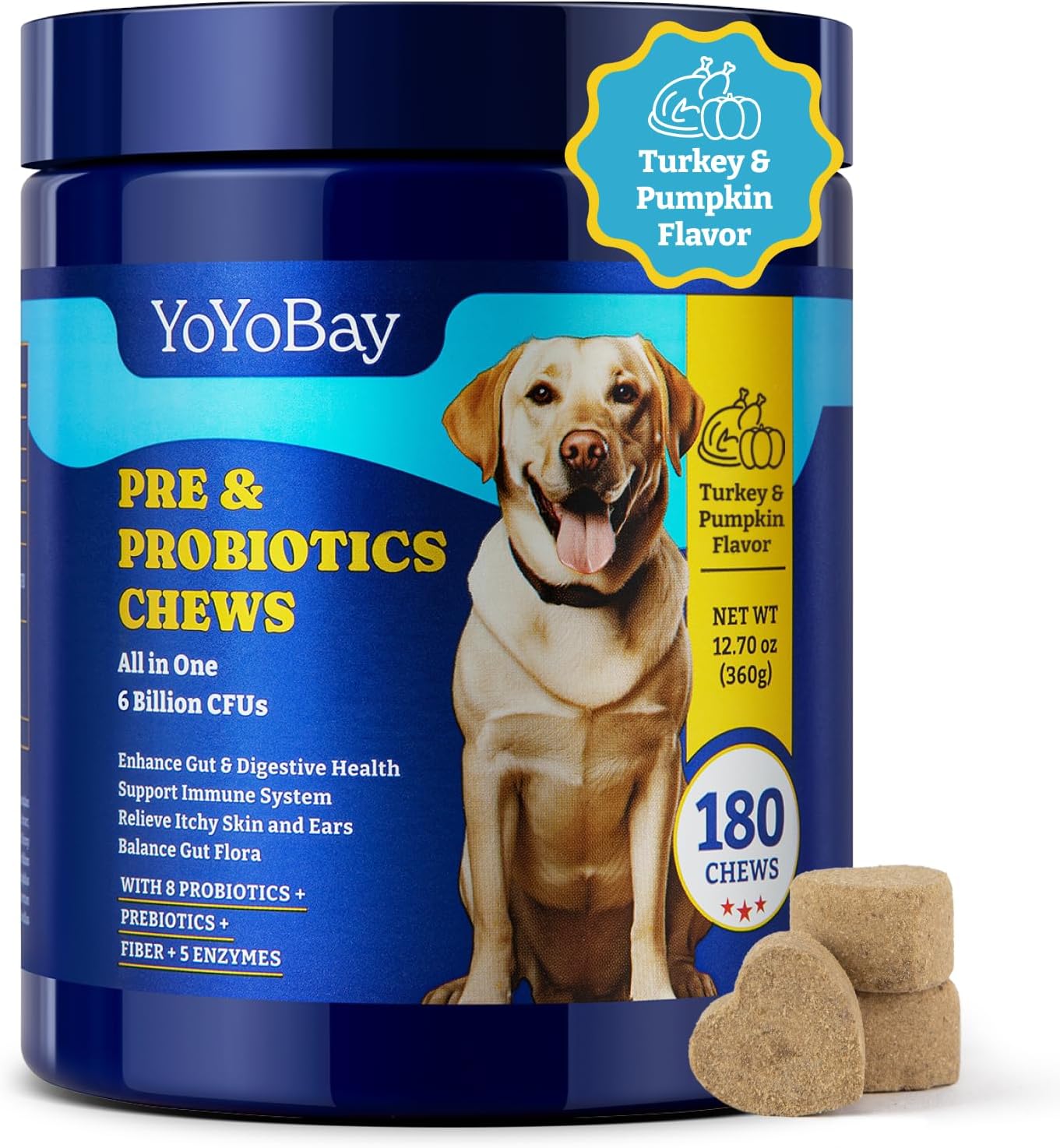 Probiotics for Dogs - Dog Probiotics for Digestive Health, Yeast, Itchy Skin, Gut Health, Immune & Skin - 6 Billion CFUs, 180 Soft Chews, Duck & Pear Flavor - with Prebiotics & Digestive Enzymes - Image 10
