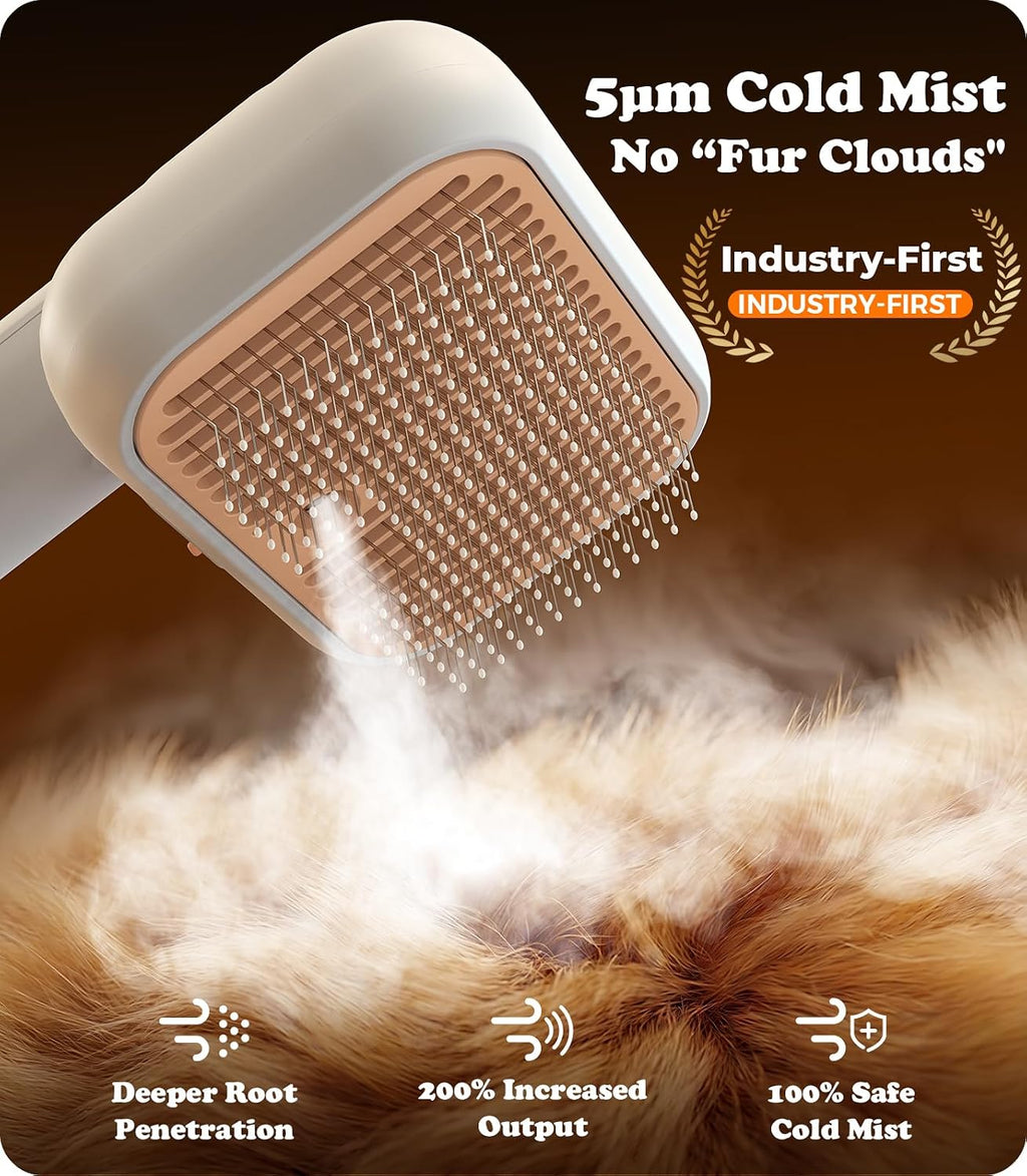 Rorhxia pet grooming tool emitting ultra fine mist for deshedding a Golden Retriever.