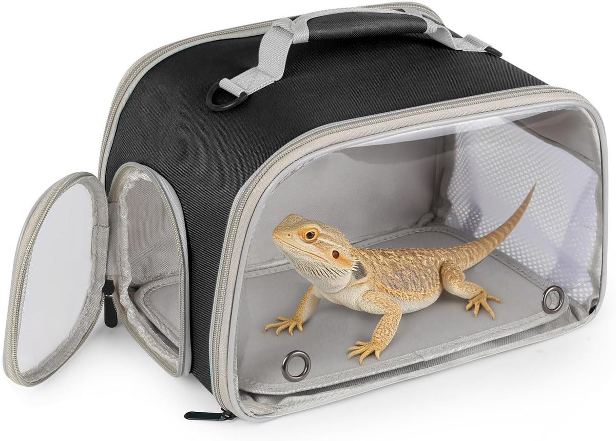 WEVONIGU Scratch-Resistant Bearded Dragon Backpack Foldable Gecko Carrier Ventilation Travel Bag with Clear View Window Dual Carry Cage Options for Travel Hiking & Vet Visits - Image 8