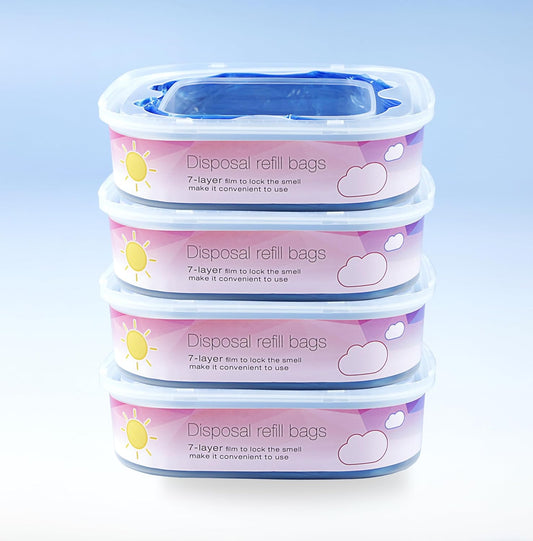 KMKMVV 4 pack jumbo diaper pail refill cartridges front view