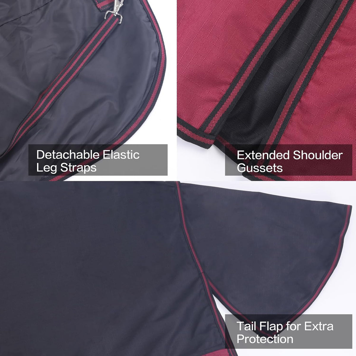 Waterproof horse blanket with cross surcingles and tail flap protection