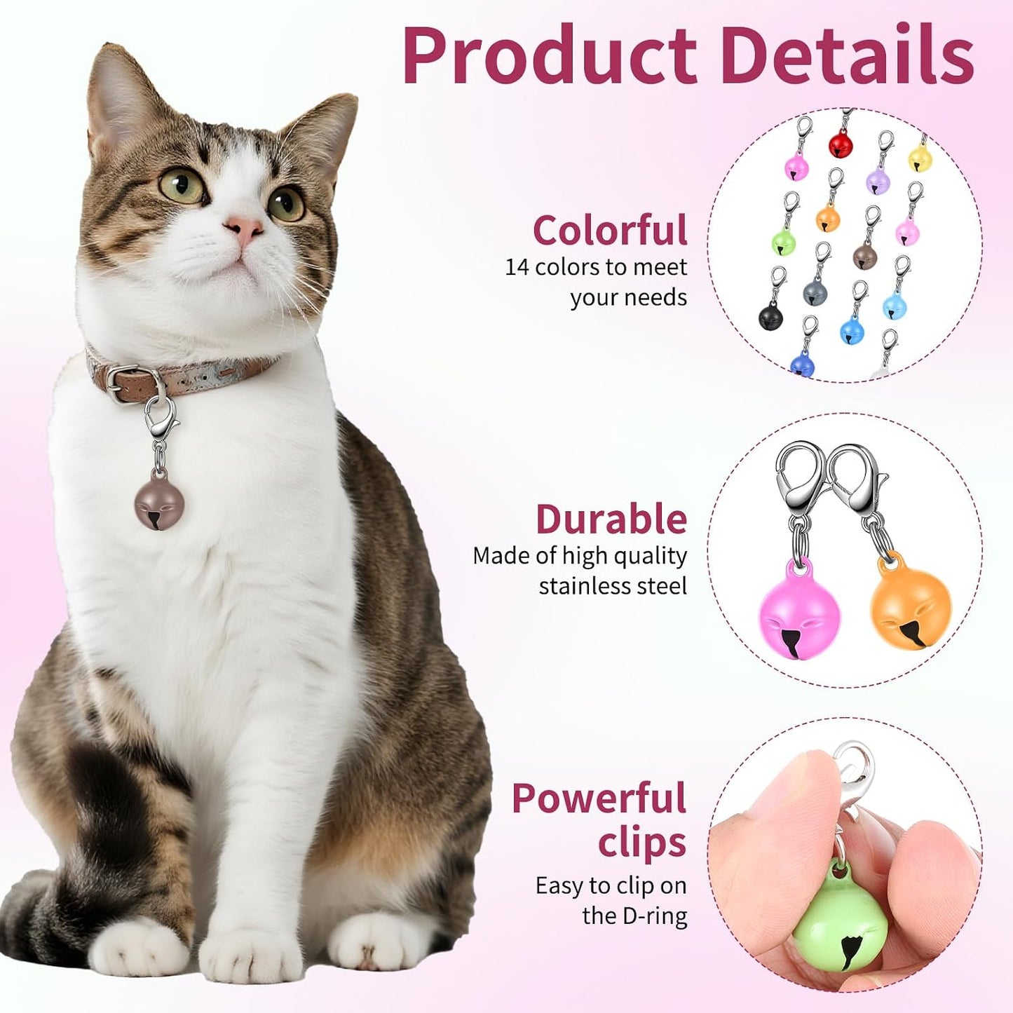 Fourteen distinct colors of pet pendant accessories arranged in a neat display