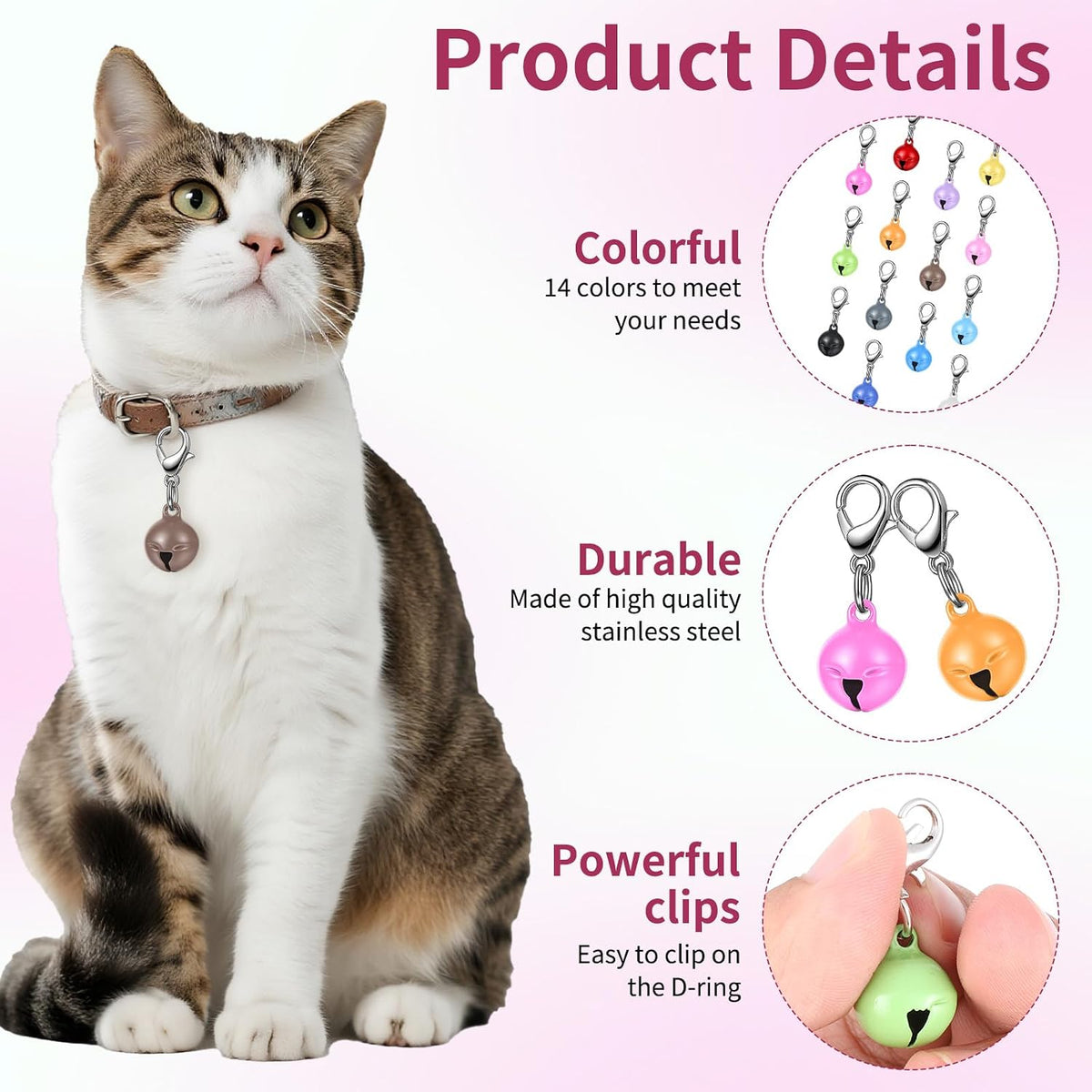 Fourteen distinct colors of pet pendant accessories arranged in a neat display
