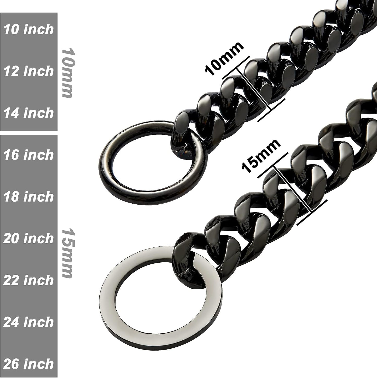 W/W Lifetime dog training choke chain black 15 millimeter premium metal collar