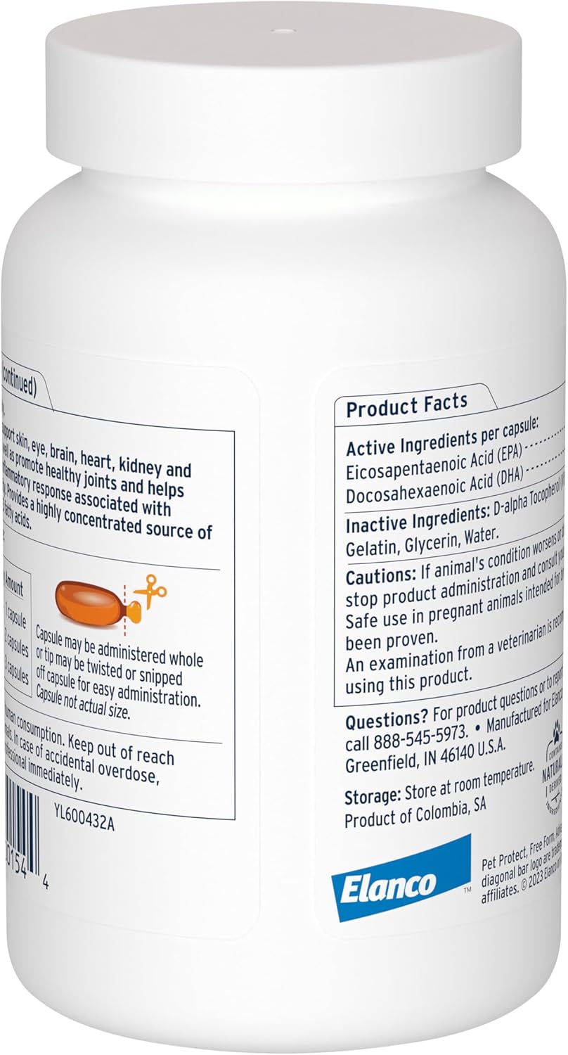 Pet Protect fish oil capsules for dogs showing the snip-tip design